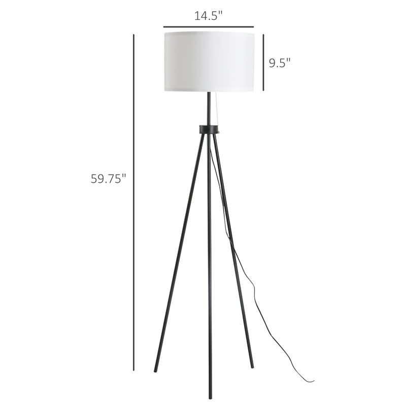 Lampada da Terra Tripode in Metallo con Paralume H152 cm E27  Nero e Bianco-3