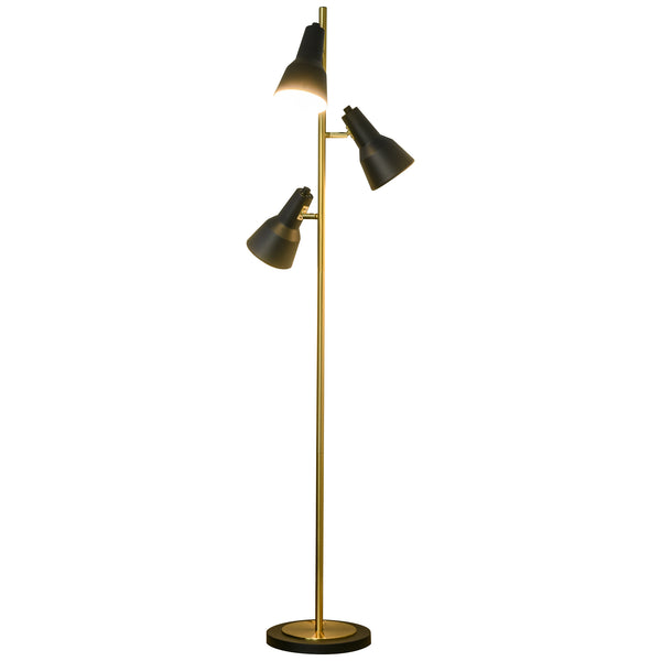 Stehlampe mit 3 E27-Lampenschirmen aus schwarzem und bronzefarbenem Metall sconto