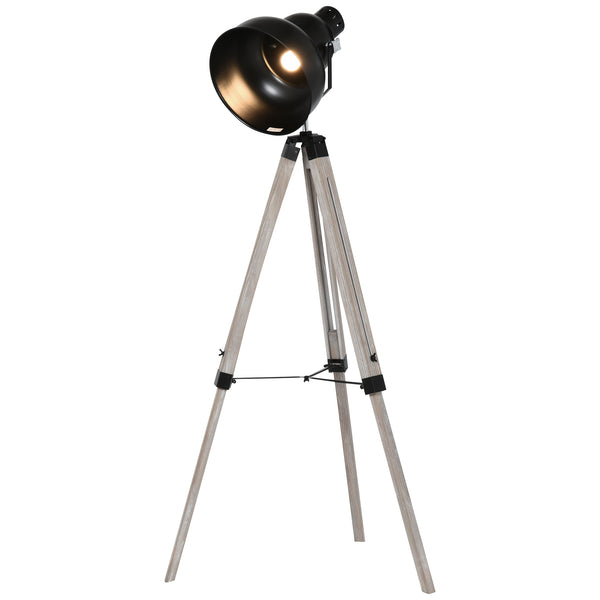 Dreibein-Stehlampe aus Holz mit Lampenschirm aus Metall 63x63x100-146 cm E27 Schwarz acquista