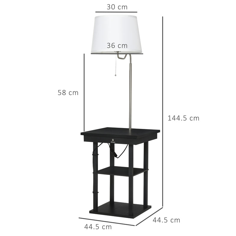 Lampada da Terra con Tavolino e 2 Prese USB 44,5x44,5x144,5 cm in Metallo Nero-3