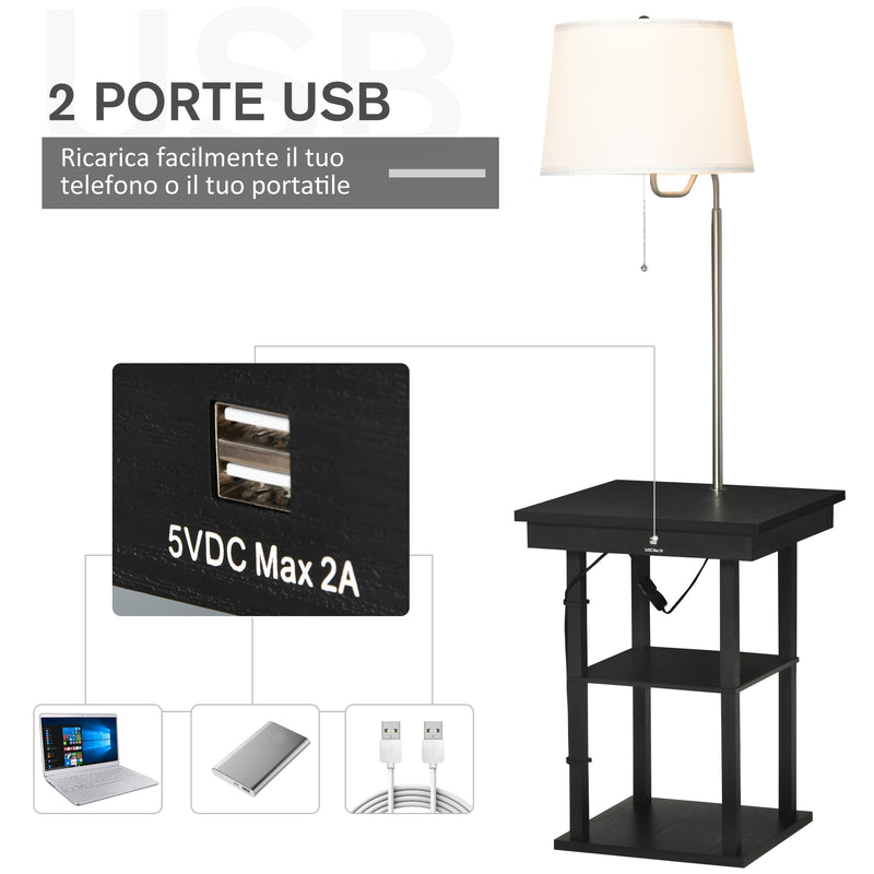 Lampada da Terra con Tavolino e 2 Prese USB 44,5x44,5x144,5 cm in Metallo Nero-5