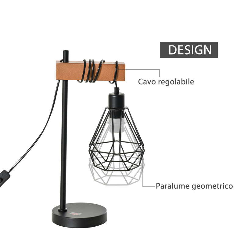 Lampada da Comodino con Paralume in Metallo E14 25x15x48 cm Nera-4