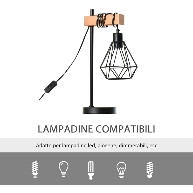 Lampada da Comodino con Paralume in Metallo E14 25x15x48 cm Nera-5