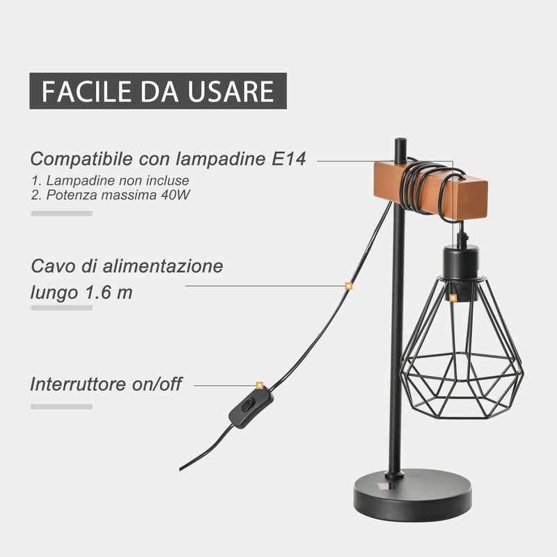 Lampada da Comodino con Paralume in Metallo E14 25x15x48 cm Nera-7