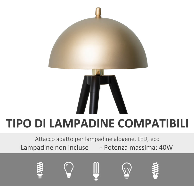 Lampada da Tavolo Ø30x62 cm E27 Paralume in Metallo Oro-6