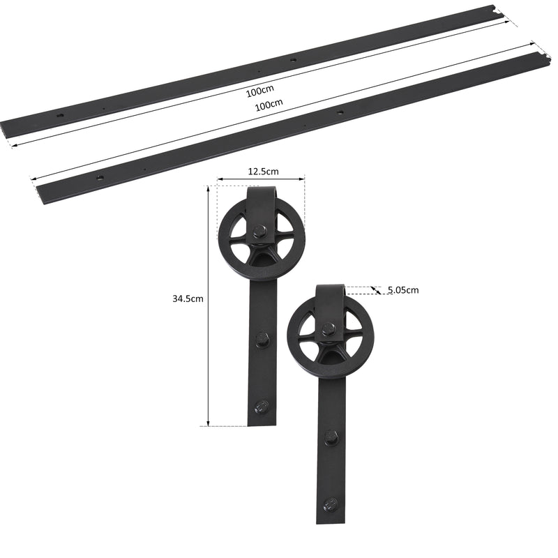 Binario per Porte Scorrevoli con Kit di Accessori in Acciaio Nero 100 cm sm 180mm -3