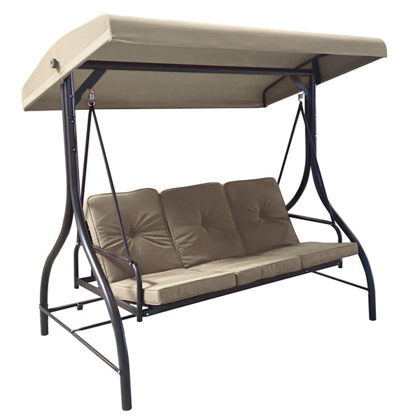 online 3-Sitzer Gartenschaukelstuhl 194 x 120 x 173 cm Liegende Rückenlehne für Bettfunktion Ecru