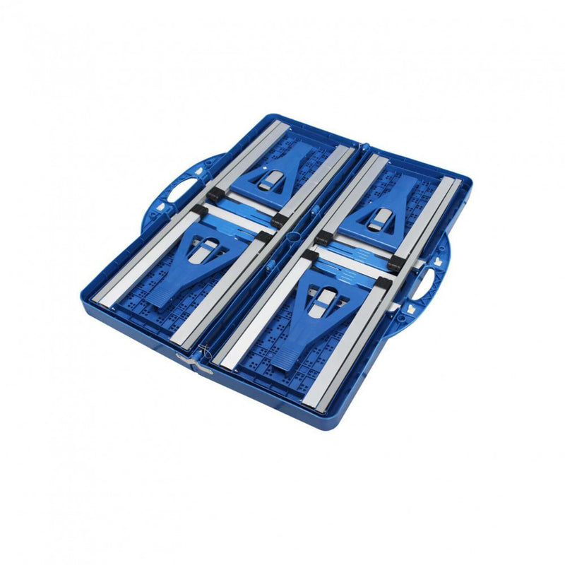 Set Tavolo Pieghevole con 4 Sgabelli da Campeggio in Alluminio Blu-3