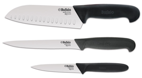 3-teiliges Messerset zum Zerkleinern, Filetieren und Schälen Buffalo Chef Kit Schwarzer Griff online