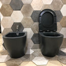 Coppia di Sanitari WC e Bidet a Terra Filo Muro in Ceramica 56.5x36.5x41 cm Round Nero-2
