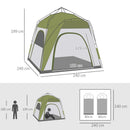 Tenda da Campeggio 2 Posti Pop Up 240x240x199 cm con Porta a Cerniera e 3 Finestre Verde-3