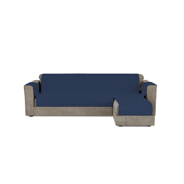 Gesteppter Sofabezug mit Halbinselsitz rechts in dunkelblauer Mikrofaser, verschiedene Größen acquista