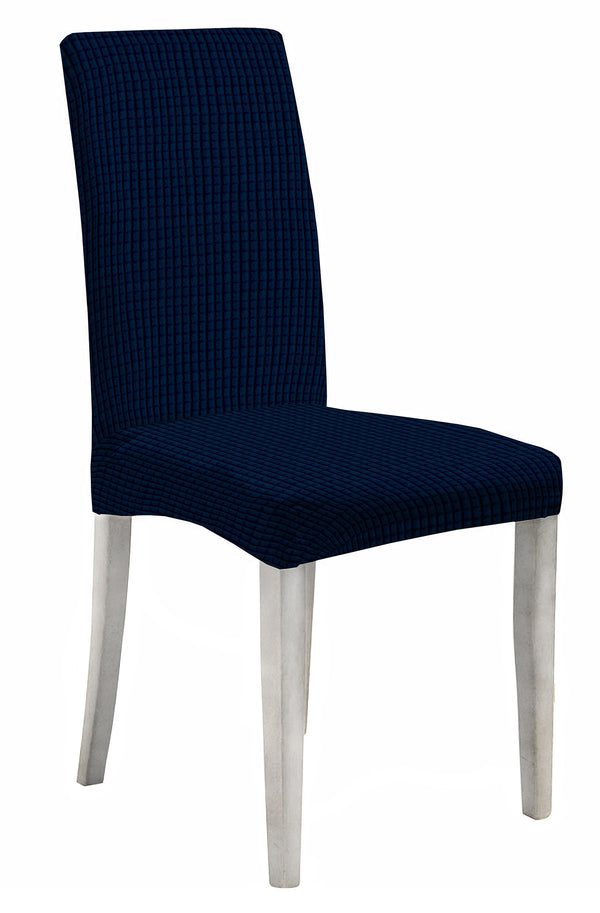 sconto 2er-Set Stuhlhussen mit elastischer Rückenlehne aus Leslie-Polyester in Dunkelblau