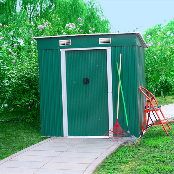 Grünes Gartenboxhaus aus Blech zur Aufbewahrung von Werkzeugen 194 x 121 x 182 cm sconto