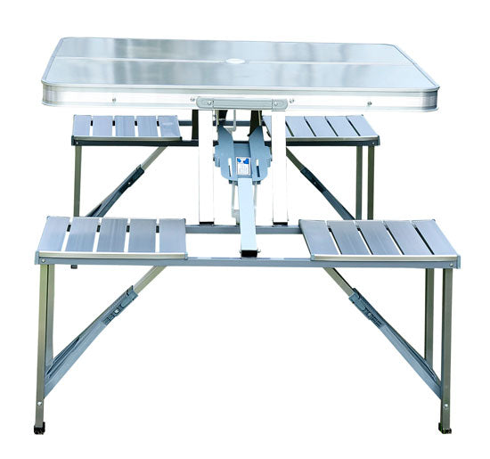 Tavolo da Campeggio Richiudibile Portatile con 4 Sedie  in Alluminio Argento-4