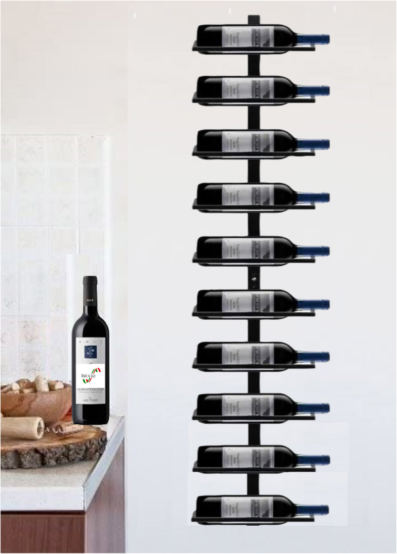 Portabottiglie 10 Bottiglie di Vino da Parete 27x10,5x126 cm in Ferro Battuto Nero-2