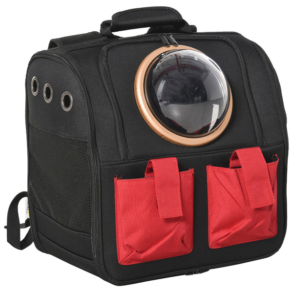 Faltbarer Rucksack mit Bullauge für Katzen und kleine Hunde 38 x 24 x 38 cm aus schwarzem und rotem Oxford-Gewebe acquista
