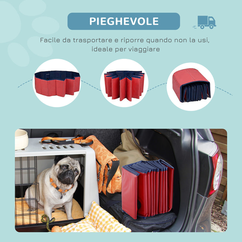 Piscina Pieghevole per Cani in PVC Rosso Ø140x30h cm -5