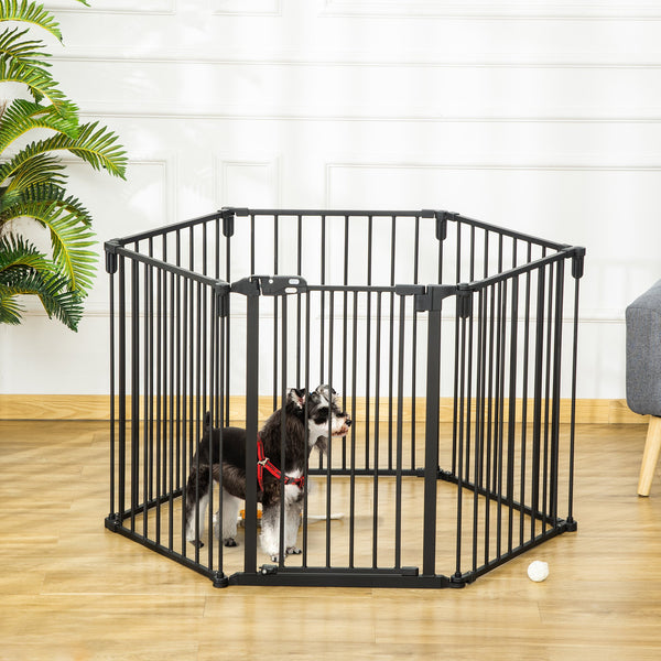 sconto Faltbarer Zaun für Hunde und Katzen 362,5 x 2 x 76 cm, 6 Sektionen aus schwarzem Stahl