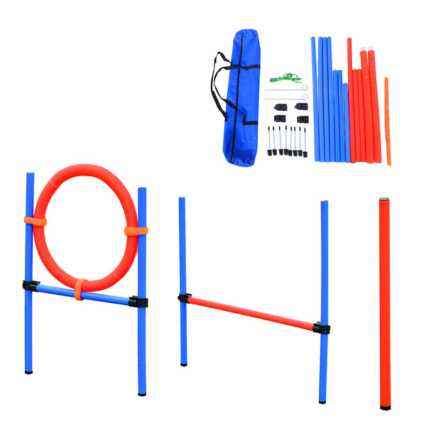 acquista Hindernis- und Slalom-Set für das Hundetraining mit blauer und roter Tragetasche