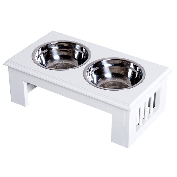 online Erhöhter Hundenapf 2 Teller aus Stahl 44x24x15 cm Weiß