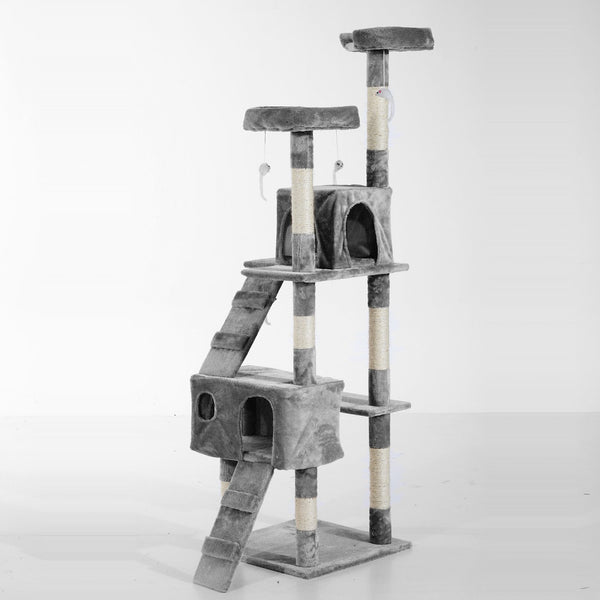 Kratzbaum für Katzen mit zwei Kuschelbetten und grauem Sisal 50x50x170 cm prezzo