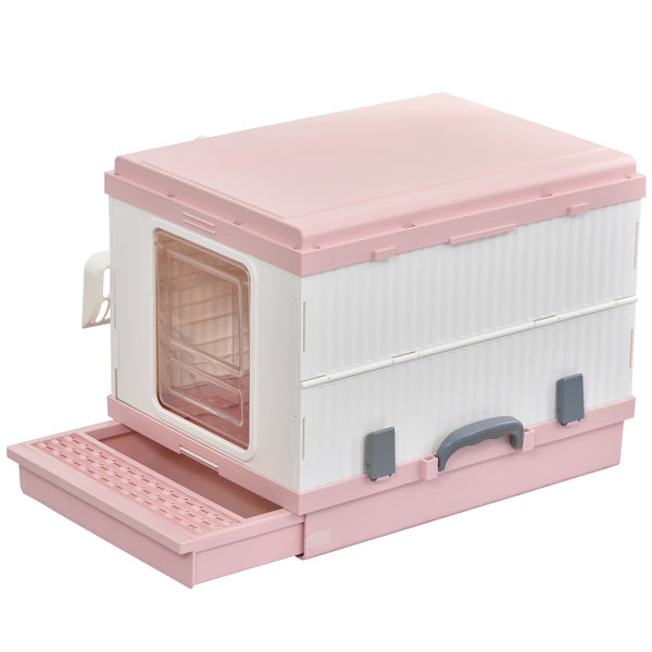 online Tragbare Katzentoilette mit herausnehmbarem Tablett und rosa und weißem Zubehör