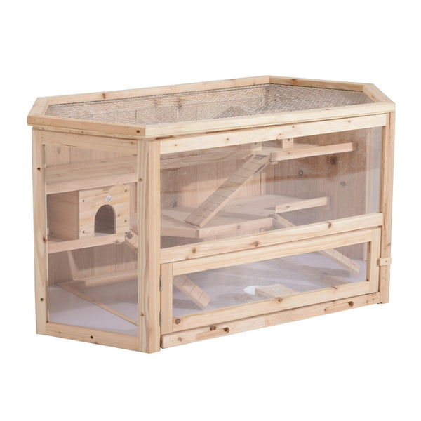 online Käfig für Nagetiere und Hamster mit 2 Regalen mit Holzdach 115x60x58 cm