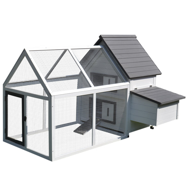 Gartenhühnerstall mit Auslauf und wasserdichtem Dach in Grau und Weiß 166 x 121,5 x 112 cm sconto