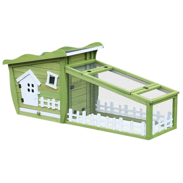 prezzo Kaninchenstall mit abnehmbarem Auslauf und wasserdichtem Dach aus weißgrünem Holz 155 x 54,5 x 65 cm