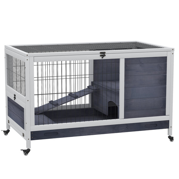 Käfig für Kaninchen und Meerschweinchen 90 x 53 x 59 cm mit grauen Holzrädern acquista