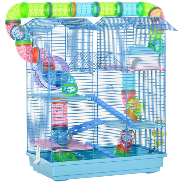 online Käfig für Hamster und Nagetiere 47x30x59 cm mit blauem Zubehör