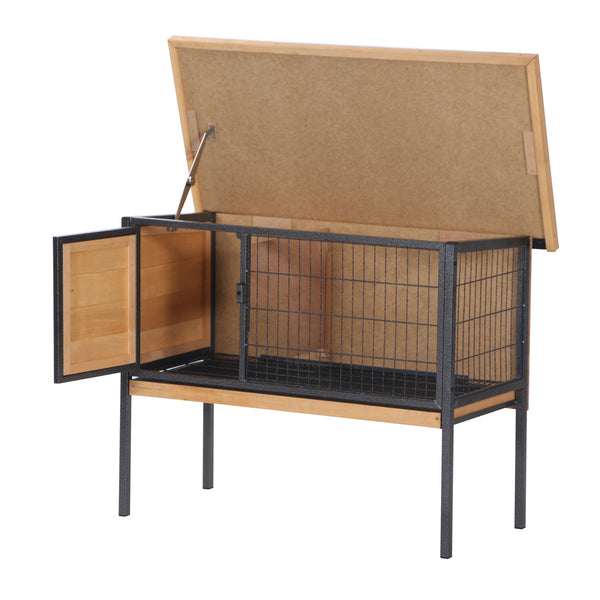 Käfig für Kaninchen 91,5 x 45 x 70 cm aus Holz und schwarzem Metall sconto