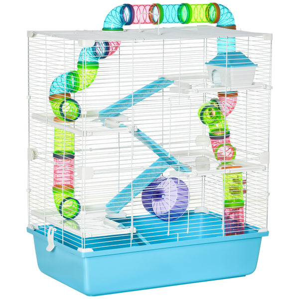 acquista Käfig für Hamster 5 Ebenen 59x36x69 cm mit Spielzeug aus blauem und weißem Stahl