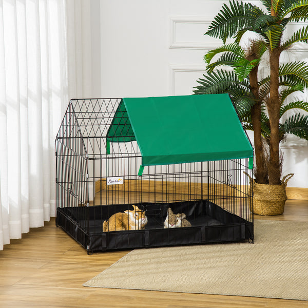 Käfig für Kaninchen und Nagetiere 90 x 75 x 75 cm aus Metall und schwarzem und grünem Oxford-Stoff online