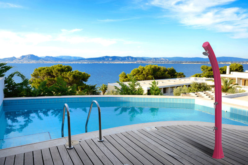 Doccia Solare da Giardino 25L Miscelatore e Lavapiedi Rosa-2