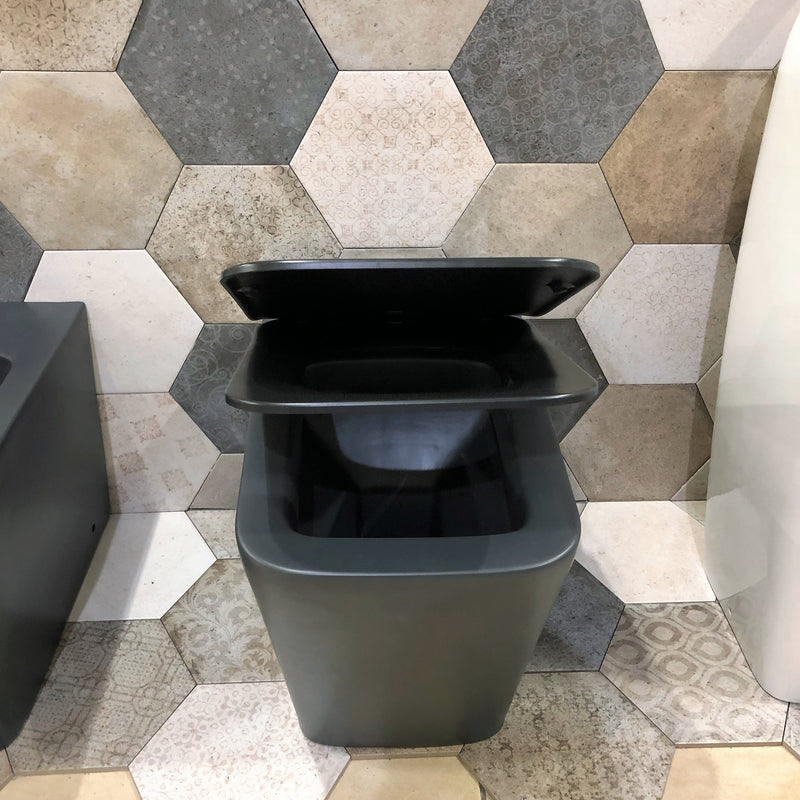 Coppia di Sanitari WC e Bidet a Terra Filo Muro in Ceramica 56.5x36.5x41 cm Square Nero-4