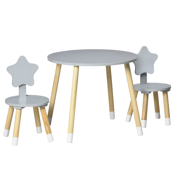 sconto Tischset mit 2 Stühlen für Kinder aus grauem Holz