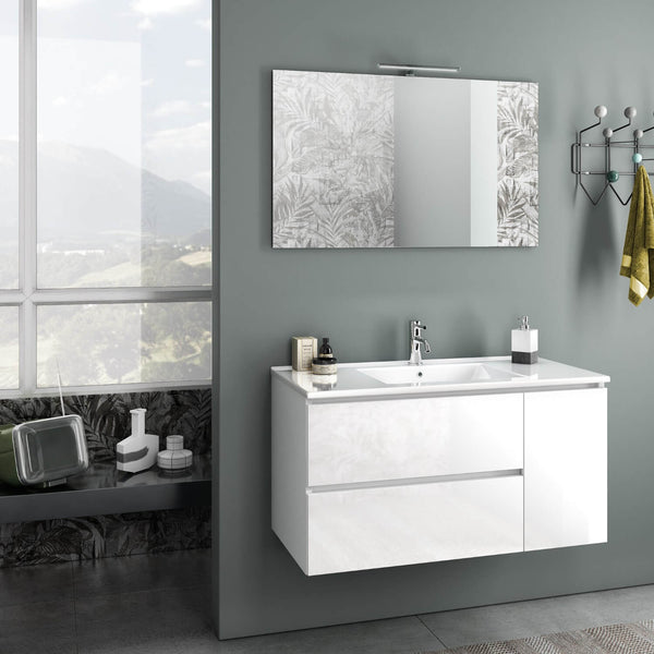 Hängender Badezimmerschrank mit Spiegelwaschbecken und glänzend weißer Febe TFT-LED-Lampe prezzo