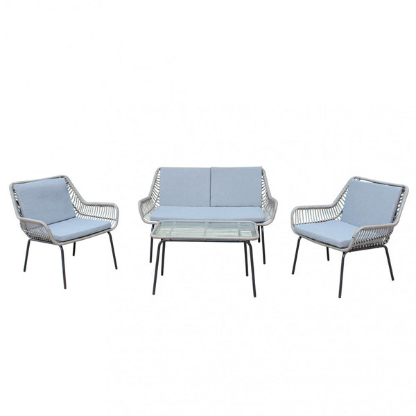 sconto Garden Lounge Set Sofa 2 Sessel und Couchtisch mit Kissen aus grauem Stahl