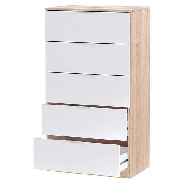 Cassettiera 5 Casetti 60x110x40 cm in Legno Bianco e Rovere prezzo