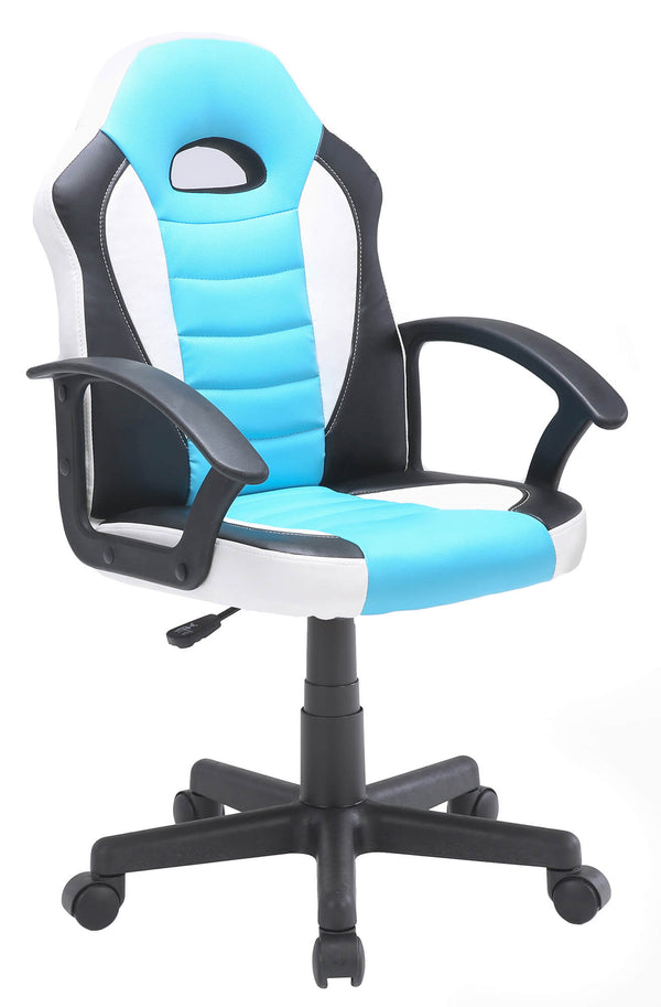 Ergonomischer Gaming-Stuhl für Kinder 55 x 56 x 99,5 cm in weißem und blauem Kunstleder sconto