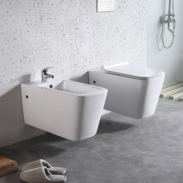 Paar WC und Bidet aus Keramik zur Wandmontage 36,5 x 58 x 33 cm Weiß online