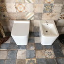 Coppia di Sanitari WC e Bidet a Terra Filo Muro in Ceramica 36,5x56,5x41cm Bianco-4