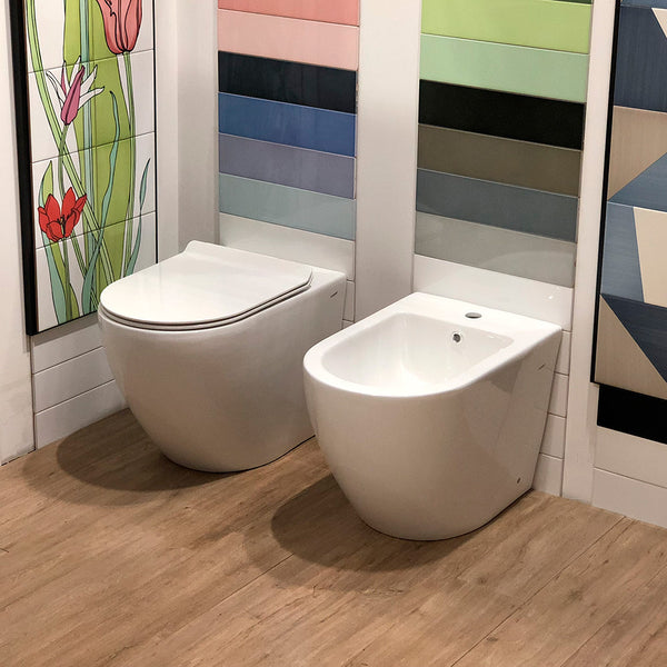 online Paar Back to Wall Keramik WC und Bidet Sanitärkeramik 37,8x56,5x41cm Weiß