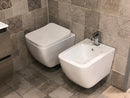 Coppia di Sanitari WC e Bidet Sospesi in Ceramica 51.5x36.5x35 cm Rimless Square Bianco-1