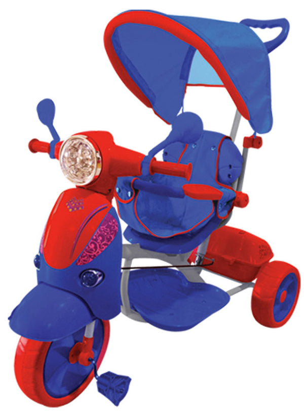 sconto Kidfun Classic Push Dreirad in Rot und Blau mit umkehrbarem Kindersitz