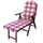 Sessel 4 Relaxpositionen Buche mit Kissen und Verlängerung 84/40x 60x100 h cm in roter Baumwolle