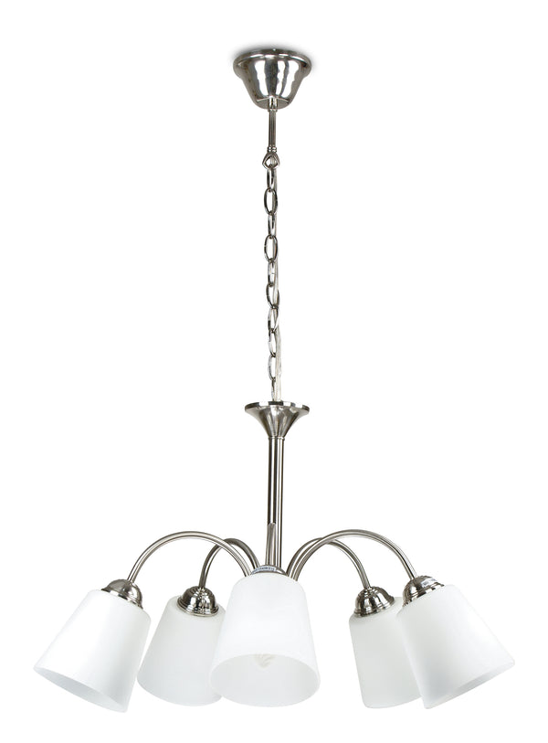Klassischer Kronleuchter Nikel-Lampenschirme aus Metall. Geblasenes Glas. Innenraum E14. Umwelt I-1162/5 online