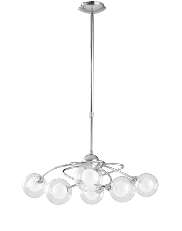 sconto Kronleuchter Verchromtes Metall Kugelförmige Lampenschirme Transparentes Glas und Modernes Weiß G9 Environment I-BLOG-6